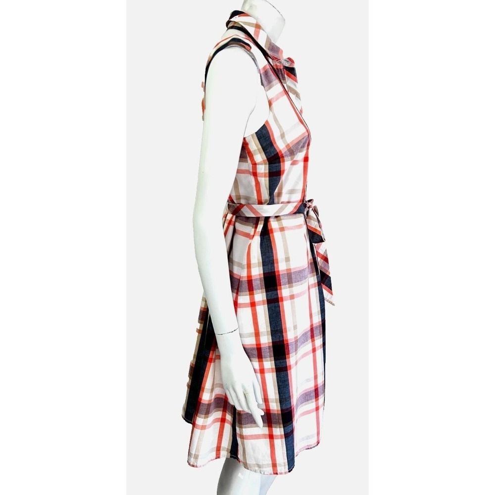Tommy Hilfiger Plaid Shirt Dress Size Medium Plaid Cotton Linen Sleeveless Belt - Picture 6 of 9